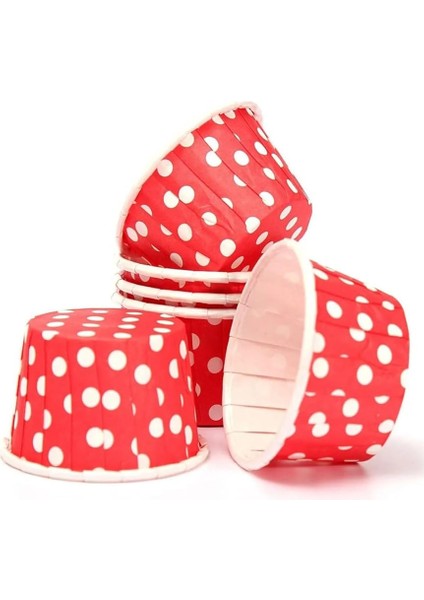 Hediye Sepeti 50'li Kırmızı Puantiyeli Muffin Kek Kalıbı, Kek Kapsülü Cupcake Kalıbı, Airfryer Uyumlu