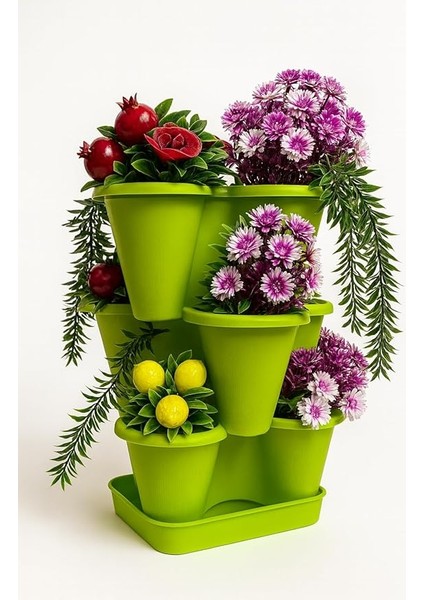 Katlı Şanslı Yonca Tasarımlı Dekoratif Saksı Seti, 26.5 x 26.5 Cm, Çiçek ve Bitki Sebze Yetiştirme, Bahçe Salon Mutfak Saksı Seti (Yeşil)