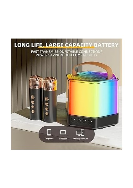 Machine Mini Kablosuz Mikrofon Hoparlör Seti, Rgb Renk Işığı ile Çift Mikrofon Karaoke Sistemi, Doğum Günü Partisi Için Taşınabilir, Açık Hava Kullanımı (Black) indirimleri