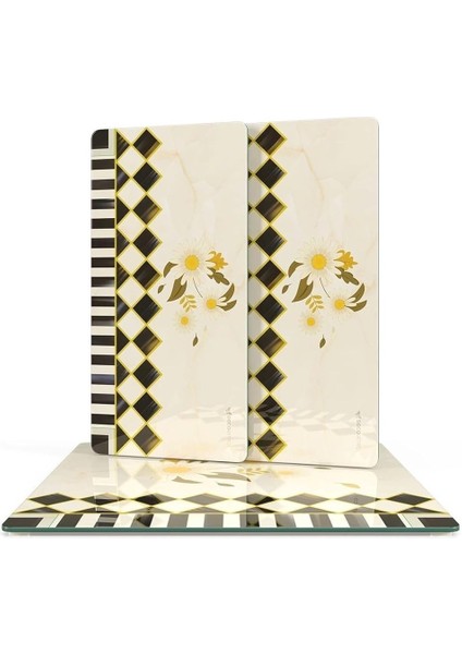 Cam Sunum Servis Tabağı 3'lü Kare Set Mackenzie Vintage Daisy