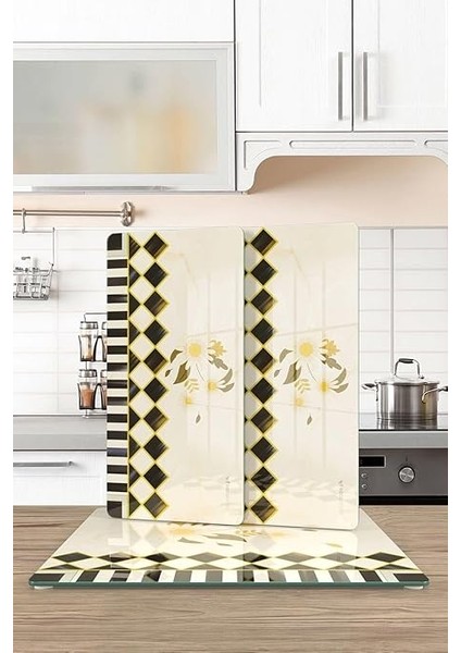 Cam Sunum Servis Tabağı 3'lü Kare Set Mackenzie Vintage Daisy fırsatları