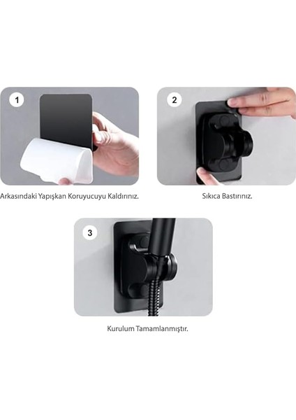 Siyah Askılıklı 3m Yapışkanlı Banyo Duş Mafsalı Duş Başlığı Askısı 15 kg Taşıma Kapasiteli Mafsal Tutacak modelleri