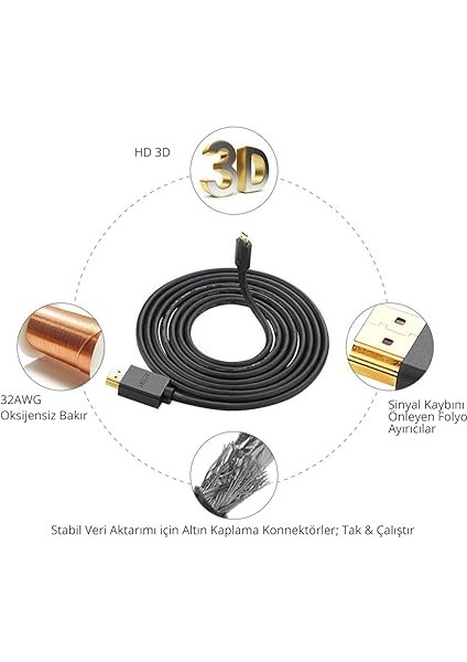4K 60Hz Micro HDMI To HDMI Kablo 1.5 Metre modelleri