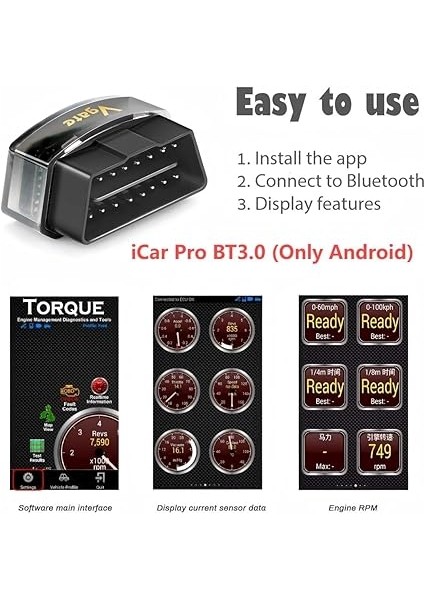Icar Pro Bluetooth 3.0 Obd2 Kod Okuyucu Obdıı Tarayıcı Tarama Aracı Araba Arıza Kontrolü Motor Işığı Tork Android Için Uyumlu ELM327 Adaptörü ile Uyumlu fırsatları