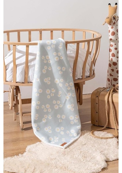 Fluffy Bebek Battaniyesi 70X100 cm Yeşil Papatya Desen modelleri