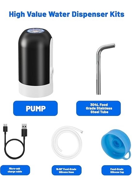 Otomatik Içme Suyu Pompası, USB Şarj, Evrensel 5 Galon Şişe Için Taşınabilir Elektrikli Su Sebili Anahtarı - Siyah modelleri