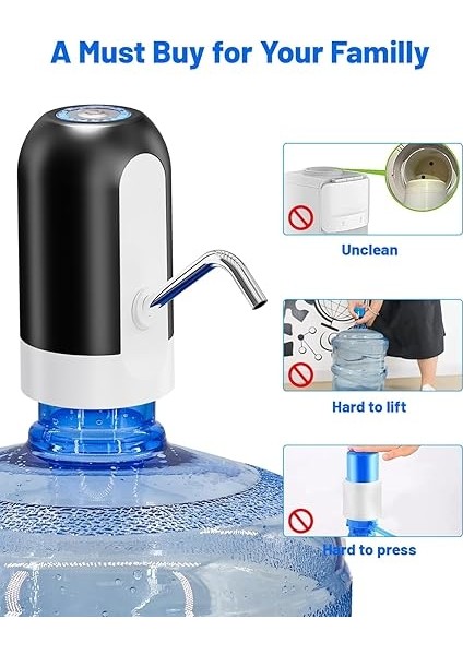 Otomatik Içme Suyu Pompası, USB Şarj, Evrensel 5 Galon Şişe Için Taşınabilir Elektrikli Su Sebili Anahtarı - Siyah fırsatları