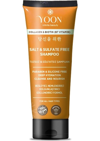 Sülfatsız ve Tuzsuz Şampuan, Kolajen Biotin B7 Içerikli Parabensiz, Güçlendiren Besleyici ve Nemlendirici Vegan Şampuan 250ML
