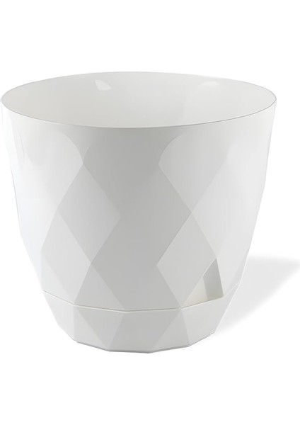 Yakamoz Prizma Saksı Drenajlı Tabaklı Plastik Çiçek Saksısı (Beyaz, 9.2 Lt)