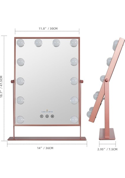Of Myth - LOM2087 Hollywood Style 3 Renk LED Işıklı Makyaj Aynası, Dokunmatik, 360° Döner Metal Çerçeve (Rose Gold) fırsatları