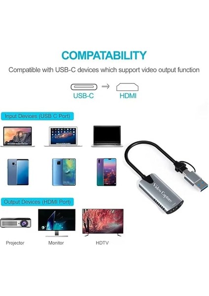 HU04A Type-C/usb A To 4K 60Hz 1080P HDMI Video Capture Yakalama Hub Adaptör indirimleri