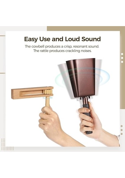 Metal Cowbell & Ahşap Iplik Cırcır Çıngırak Seti, Düğünler, Spor ve Kutlamalar Için 3 Parça Set fırsatları