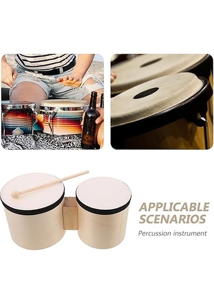 1 Takım Ahşap Bongo El Davulu, Ahşap Tokmak Çubukları, 5” ve 6” El Davulu Müzik Vurmalı Çalgı, Dans Performansı Müzik Parti Malzemeleri fırsatları