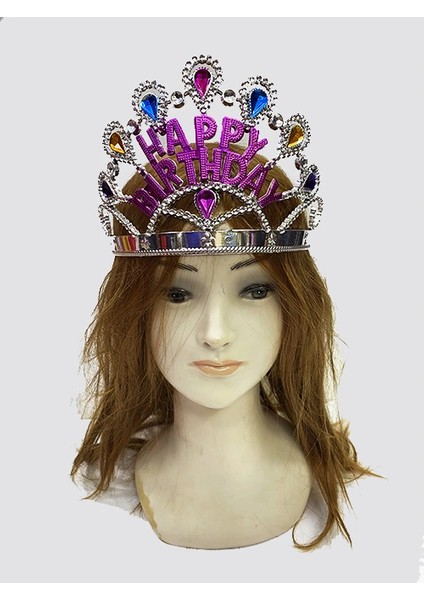 Buğz Gümüş Renk Happy Birthday Yazılı Doğum Günü Tacı