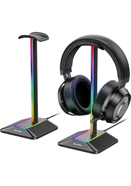 Bee Rgb Kulaklık Standı, Oyun Kulaklığı Standı, Kulaklık Tutucu, Kablosuz Şarj Kulaklık Tutucu, 1 x USB 7 Aydınlatma Efekti Modu, Siyah