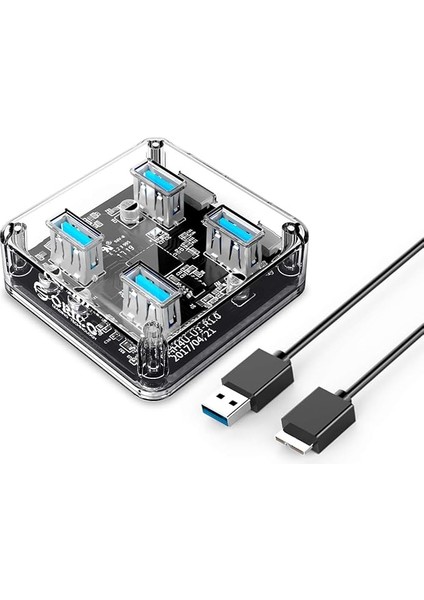 Şeffaf LED Işıklı 5gbps 4 Portlu Usb-A 3.0 Çoklayıcı 30 cm Kablolu