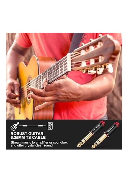 6,35 mm Gitar Ses Kablosu, Naylon Örgülü 6,35 mm - 6,35 mm Jak Ses Kablosu, Elektro Gitar, Elektronik Piyano, Bas Amplifikatörü, Tuş Amplifikatörü Vb. Için (3m) indirimleri