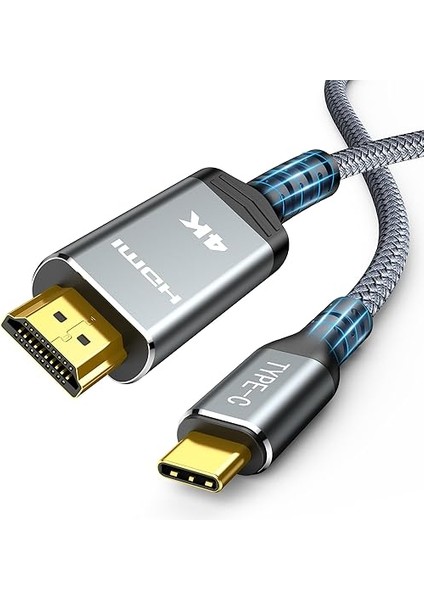 USB C HDMI Kablosu 4K@60Hz 1.8m, Tip C HDMI UHD Thunderbolt 4/3 iPhone 17/16/15 Pro Max ile Uyumlu, MacBook Pro/air, iPad Pro/air Için, Surface, Galaxy Vb. Için