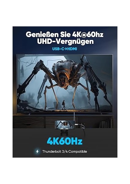 USB C HDMI Kablosu 4K@60Hz 1.8m, Tip C HDMI UHD Thunderbolt 4/3 iPhone 17/16/15 Pro Max ile Uyumlu, MacBook Pro/air, iPad Pro/air Için, Surface, Galaxy Vb. Için fiyatları