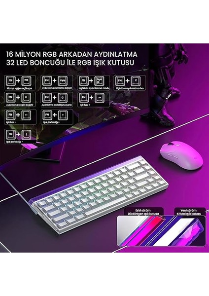 Hero 68 He Manyetik Klavye Rapid Trigger Jade King Switch 8000Hz Rgb Neon Tkl Hot Swap Oyuncu Klavyesi Beyaz modelleri