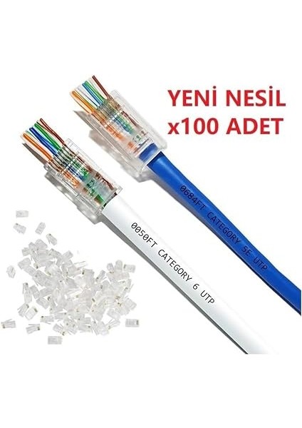 RJ45 Cat6 Yeni Nesil Delikli Jack Konnektör 100 Adet fiyatları