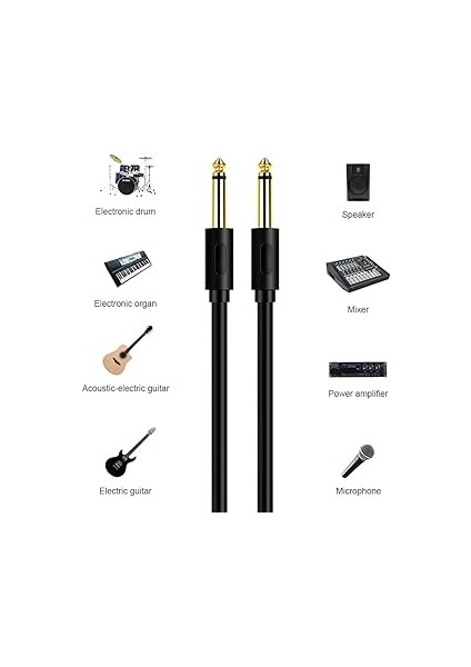 6.5mm Jack Kablosu Pvc 6.35 Jack Erkek Aux Kablosu Gitar Mikser Amplifikatör Bas 6.35MM, 0.5 Metre modelleri