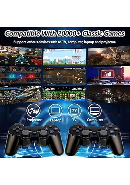 Video Oyun Konsolu, 20.000+ Klasik Oyun Konsolu, 64G 4K HDMI Çıkışı Game Stick, Iki Kablosuz Oyun Konsolu 2.4g Tak ve Çalıştır Tv Çubuğu Taşınabilir Konsol Retro indirimleri