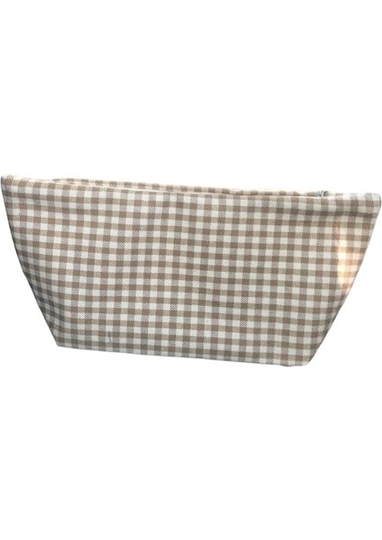 Yıkanabilir Fermuarlı Tek Gözlü Keten Kalemlik Kalem Kutusu Cüzdan Makyaj Çantası Bez Kalem Kesesi (Bej)