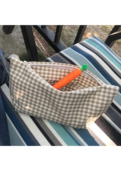 Yıkanabilir Fermuarlı Tek Gözlü Keten Kalemlik Kalem Kutusu Cüzdan Makyaj Çantası Bez Kalem Kesesi (Bej) modelleri
