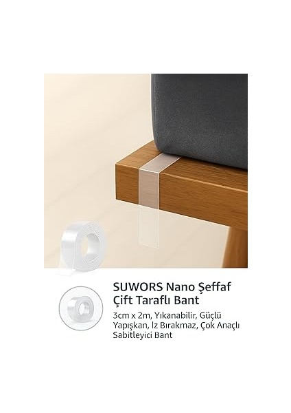 Nano Şeffaf Çift Taraflı Bant – 3cm x 2m, Yıkanabilir, Güçlü Yapışkan, Iz Bırakmaz, Çok Amaçlı Sabitleyici Bant fırsatları