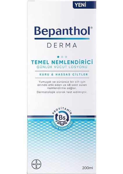 Derma Temel Nemlendirici Günlük Vücut Losyonu 200 ml L Kuru ve Hassas Ciltler