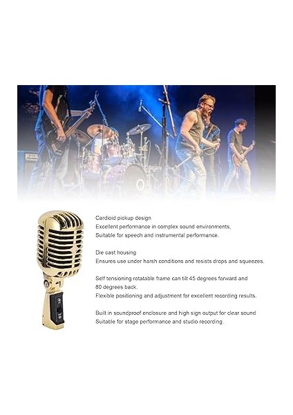 Microphone, Handheld Mic For Vocals With Cardioid Pick Up Pattern,retro Cardioid Pickup Angle Adjustable Mic For Stage Performance Ktv (Gold) modelleri