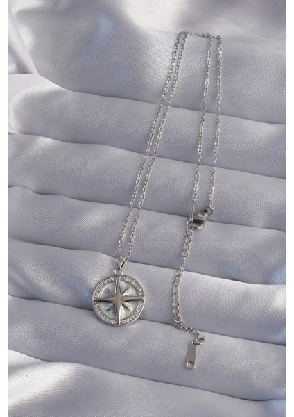 316L Çelik Zincir Gümüş Renk Zirkon Taşlı Kutup Yıldızı Kolye fiyatları