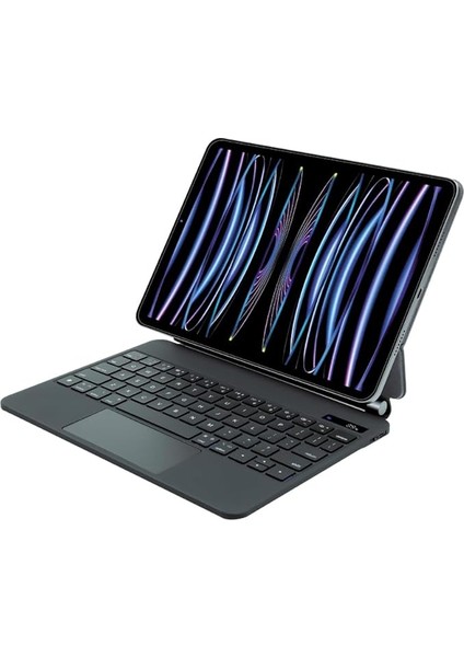 iPad Pro 11 ile Uyumlu (1.-2.-3.-4. Nesil) / 4-5-6 iPad Air ile Uyumlu Kablosuz Bluetooth Klavye 10.9''/11'' – Touchpad’li, Dijital Ekranlı, Şarj Edilebilir, Türkçe Q, 64 Tuşlu, KB09, Siyah
