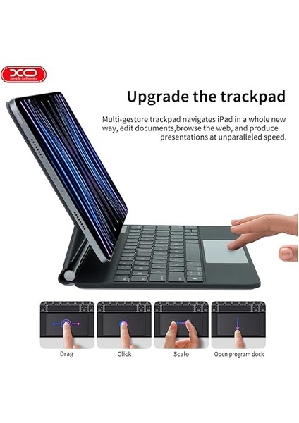 iPad Pro 11 ile Uyumlu (1.-2.-3.-4. Nesil) / 4-5-6 iPad Air ile Uyumlu Kablosuz Bluetooth Klavye 10.9''/11'' – Touchpad’li, Dijital Ekranlı, Şarj Edilebilir, Türkçe Q, 64 Tuşlu, KB09, Siyah modelleri