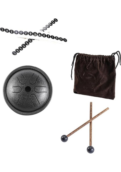 6 Parça Çelik Dil Davul Seti Vurmalı Çalgı Yoga Meditasyon Müzik Eğitimi Siyah Kit