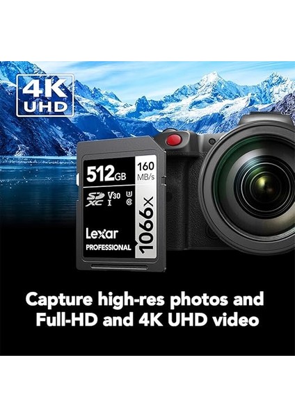 Profesyonel 1066X 512GB Sdxc Uhs-I Hafıza Kartı Gümüş Serisi, C10, U3, V30, Full-Hd ve 4K Video, 160MB/S'YE Kadar Okuma, Dslr ve Aynasız Kameralar Için (LSD1066512G-BNNNU) fırsatları
