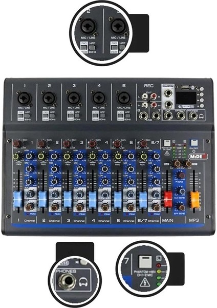 MDX-07FXU 7 Kanal Ses Mikseri Deck Mikser (Kayıt USB Efekt)