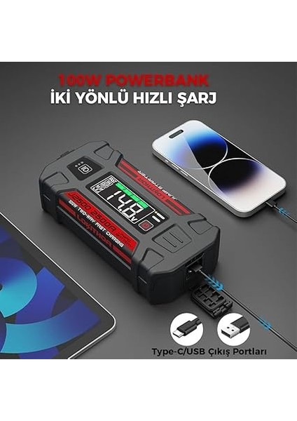 J2500 12V 2500AMP Lifepo4 Akıllı Akü Takviye + Powerbank + LED Lamba modelleri