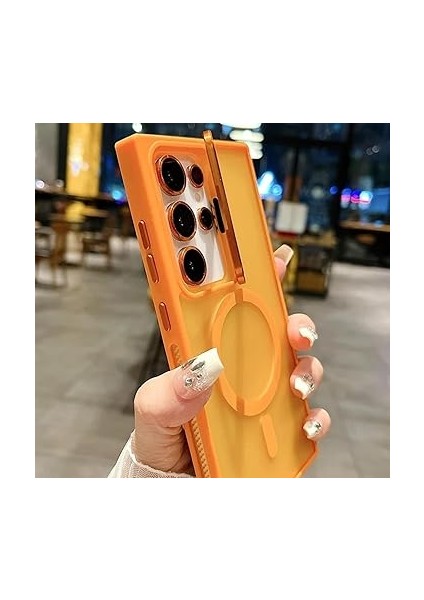 Samsung Galaxy S23 Ultra ile Uyumlu Kamera Lens Aparatlı Stand Olabilen Magsafe ile Uyumlu Kamera Korumalı Şeffaf Full Color Magnetic Wireless Telefon Kılıfı (Titanyum, Galaxy S23 Ultra) fiyatları