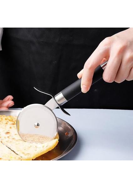 Paslanmaz Çelik Ahşap Saplı Pizza Dilimleyici, Yuvarlak Pizza Kesici Bıçak, Hamur ve Waffle Kesici, Ergonomik Tasarım