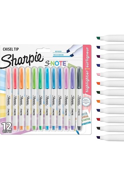S-Note Fosforlu Işaretleme Kalemi, 12'li Blister, Karışık