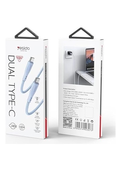 1.2m 60W Type-C To Type-C Pd Hızlı Şarj Kablosu - Mavi fiyatları