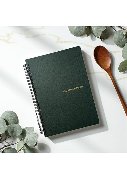 Tanıtım 12 Haftalık A5 Beslenme ve Kilo Takip Planlayıcı Defter | Spiralli, Suni Deri Kapaklı, Günlük ve Haftalık Takip | Healthy Food Journal (Haki)