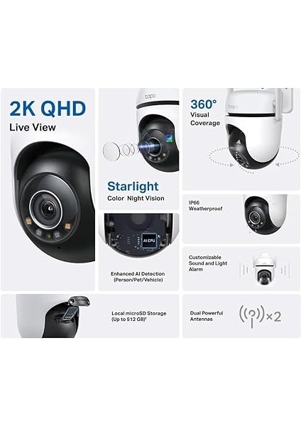 Tapo C520WS, 2k Qhd Dış Mekan Wi-Fi/ethernet Güvenlik Kamerası, Hareket Tespit/takibi, 360°, IP66 Su Geçirmez, Renkli Gece Görüşü, Çift Yönlü Ses, Bulut/yerel Depolama, Sesli ve Işıklı Alarm fiyatları