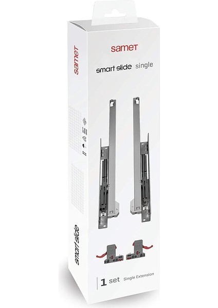 Smart Slide Single Yavaşlatıcılı Kısmi Açılım 450 mm Mandallı Gizli Çekmece Rayı