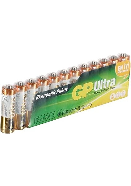 Batteries GP15AU Ultra Alkalin LR6/E91/AA Kalem Pil, 1.5 Volt, 12'li Paket, Bakır/siyah/beyaz modelleri