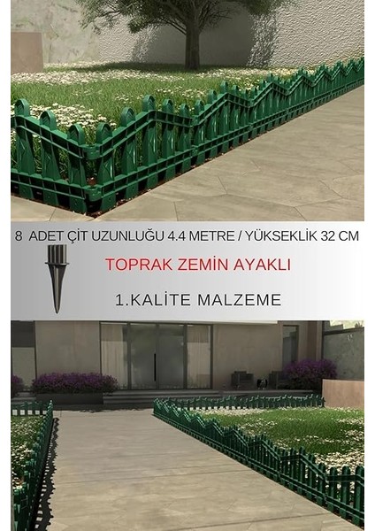 Plastik Bahçe ve Peyzaj Çiti 8 Adet Çit (Y: 32 Cm/g: 4.4 M) Toprak Ayaklı (Yeşil) fiyatları