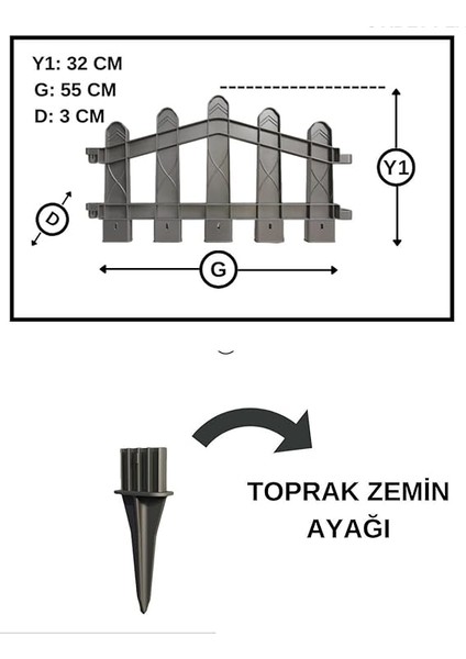 Plastik Bahçe ve Peyzaj Çiti 8 Adet Çit (Y: 32 Cm/g: 4.4 M) Toprak Ayaklı (Yeşil) fırsatları