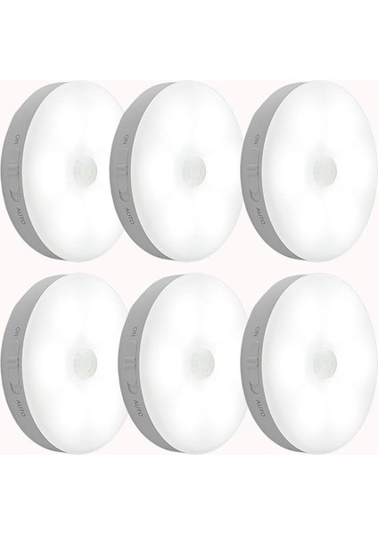 Hareket Sensörlü Gece Lambası, Duvar Lambası, Dolap Lambası, USB Şarj Edilebilir LED Işık, Akıllı Sensör Işığı, Pil ile Çalışan Işık, Dolap, Yatak Odası, Dolap, Koridor Vb. Için (Beyaz Işık, 6 Adet)